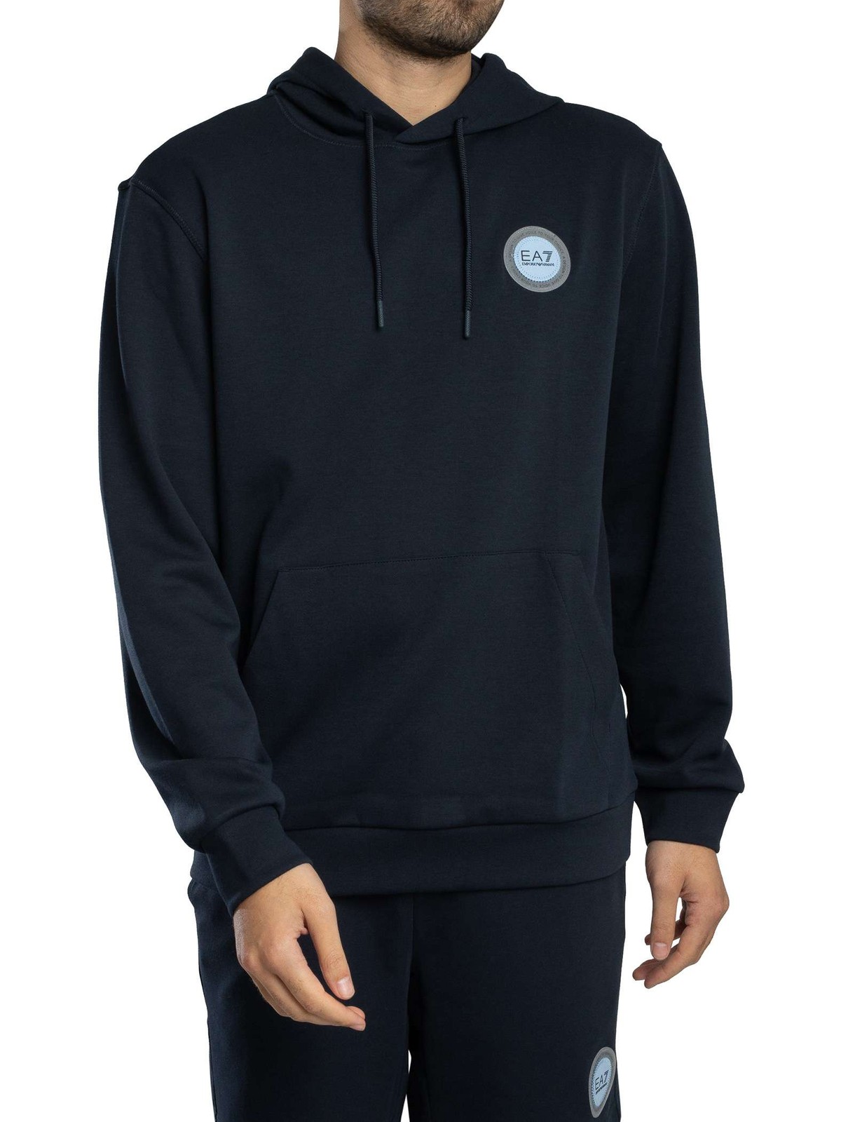 EA7 Logo Patch Pullover Hoodie, Blue - M