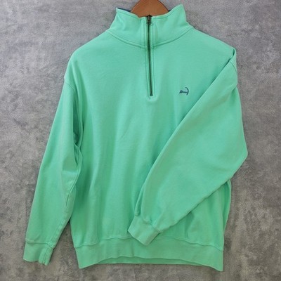 Cuffys Mens Quarter Zip Sweatshirt Medium Mint Green Cotton Pullover Casual
