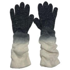 Womens Soft Extra Long Gray Sparkle Ruched Ombre Grey Knit Gloves