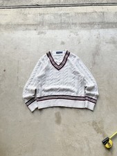 Rare Iconic POLO RALPH LAUREN Cable knit V-Neck Cricket Tennis Sweater Sz Med