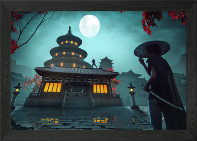 Samurai Szene Poster Gerahmt Wandbild Poster Leinwanddruck Bild