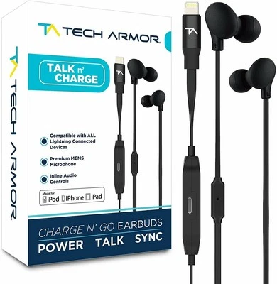 Tech Armor [Apple MFi Certified] 8-pin Lightning Earbuds w/Extra Charge Port,...