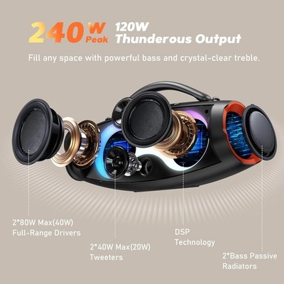 DOSS Extreme Boom Pro D200 Bluetooth Speaker 240W Peak, Bass, 26H