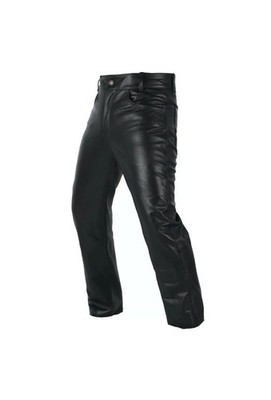 Mens Biker Jeans Real Black Cow Leather Sleek And Sexy 501 Style Pants New