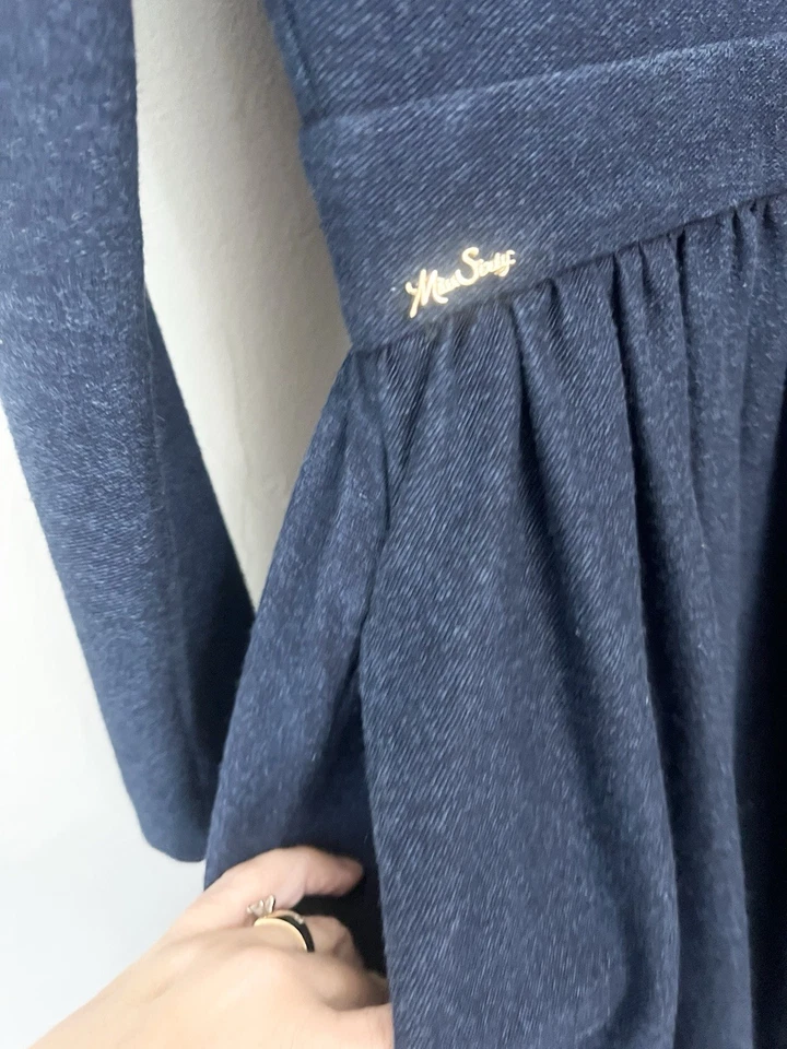 Vestido Miss Sixty Línea A Azul Encaje Talla Pequeña Vintage Y2K Bolsillos Patinador Foto 4 de 4