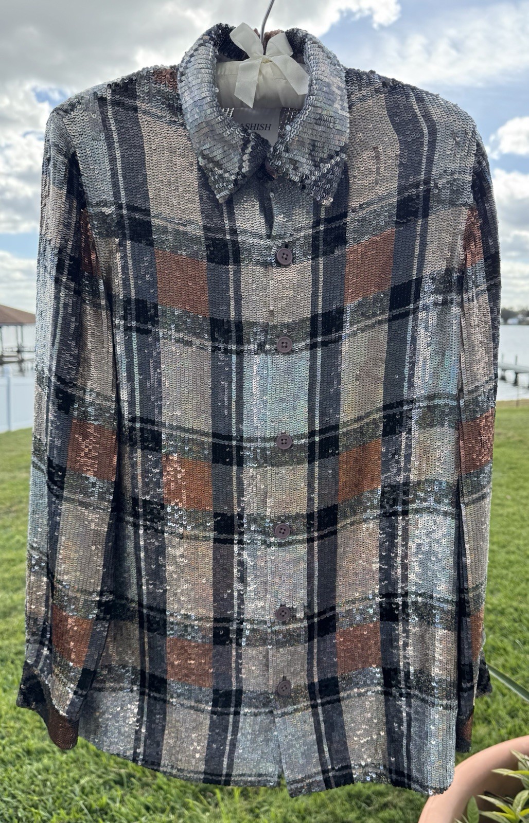 ASHISH Button Down Checked Checkered Sequin Embel… - image 1