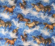 Oasis Fabrics - Tossed Horses - Blue Quilting and Crafting Cotton Fabric