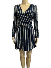 REFORMATION Zircon Navy Striped Long Sleeve Crepe Mini Wrap Dress UK 8 US 4 VGC