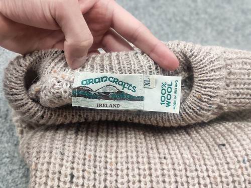 Vintage Aran Crafts Sweater Men 100% Irish Wool Cable Knit Fisherman Crewneck, $76.5 - Photo 16