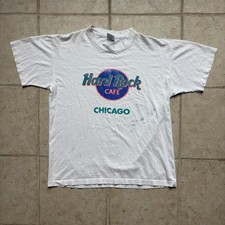 Vintage 90s Hard Rock Cafe Chicago USA Made Graphic T Shirt Large Distressed