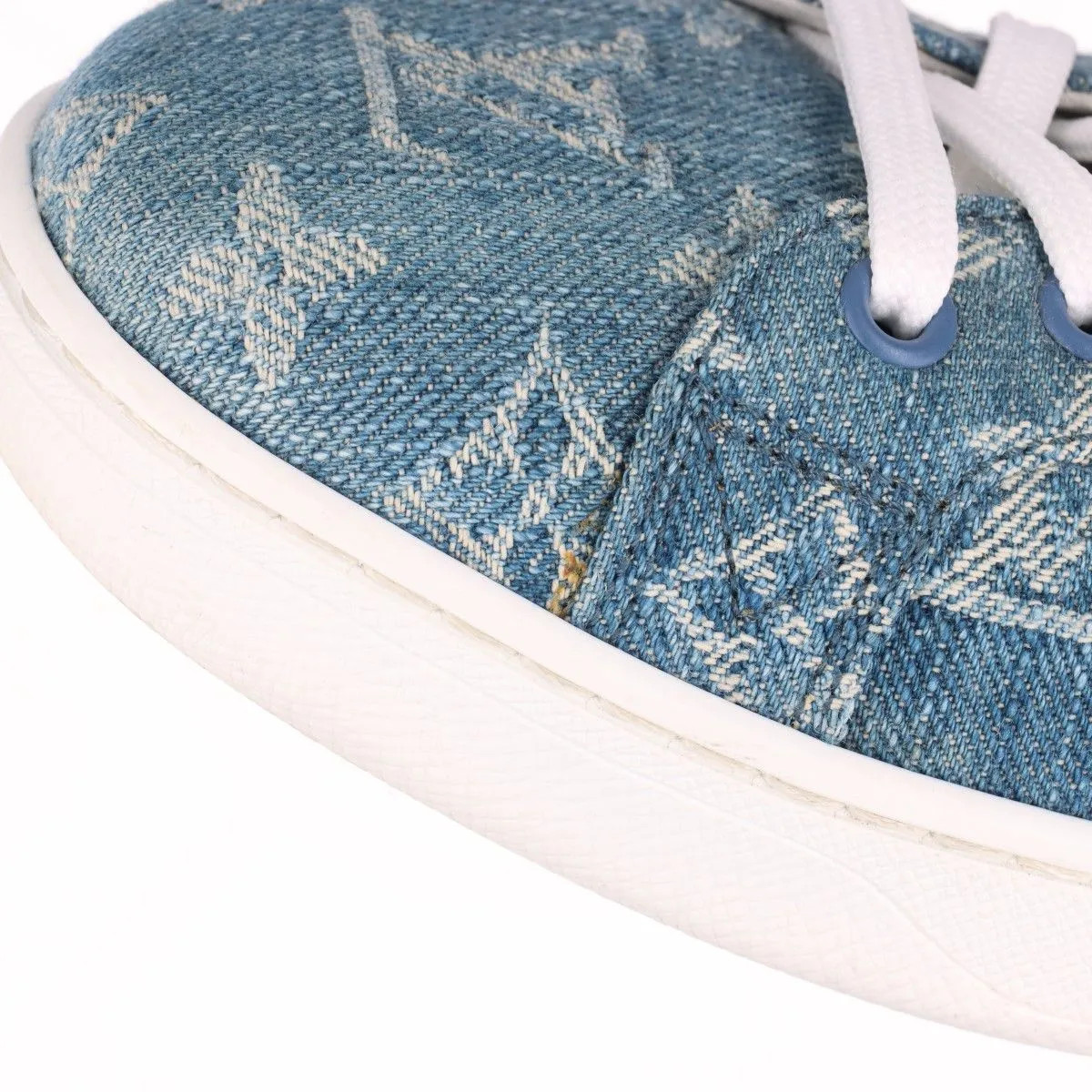 Louis Vuitton Luxembourg Line 19-year Denim & leather Sneakers 7 Men's Blue x wh thumbnail 16