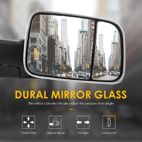 2Pcs Chrome Power Glass Signal Tow Mirrors For 94-97 Dodge Ram 1500 2500 3500 - Picture 2 of 12