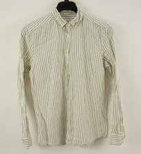 Camicia Zara misto lino uomo 40 media manica lunga bianca nera righe bottoni