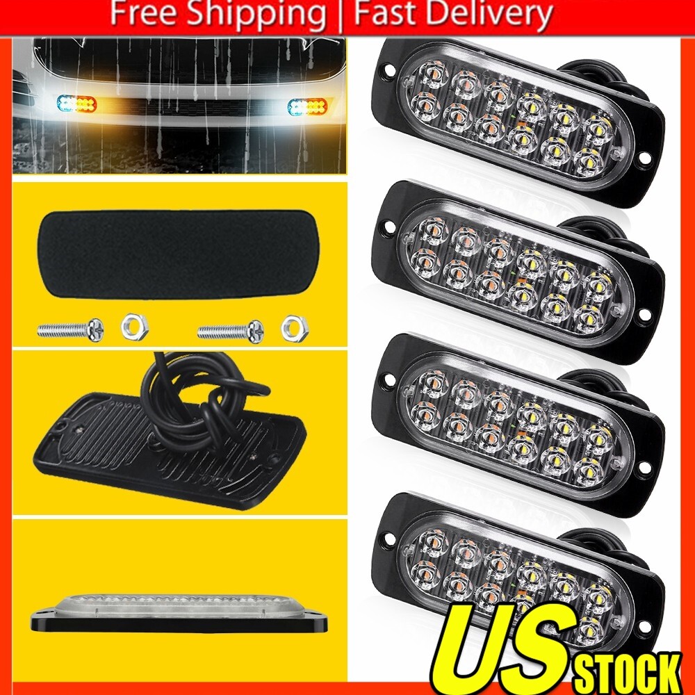 4X Amber/White Truck LED Tow Grill  Light Strobe Bar Caution 12V-24V
