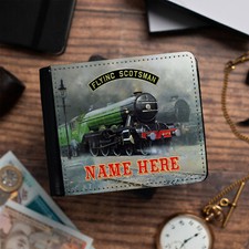Personalised Mens Wallet Flying Scotsman Bi Fold Card Holder Train Gift FST01
