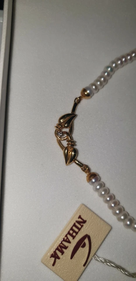 Collana Nihama Perle Oro giallo 18kt brillanti nuovo idea regalo - Immagine 4 di 4