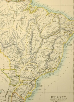 10 Antique Map Brazil Uruguay Paraguay Guayana Rio De Janeiro Porto Alegre Ebay