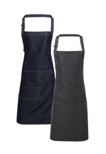 Premier Denim Bib Apron 4 Open Pockets - Tablet Friendly - Jean Studs