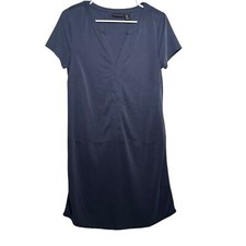 Tahari Dress Women's Small Blue V-Neck Short Sleeve Modal Shift Casual Ruched
