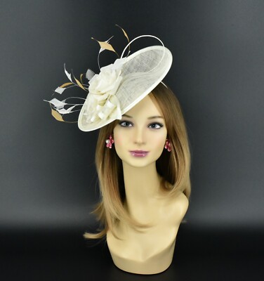 NEW Ivory Sinamay‎ Wide Brim Fascinator Hat Kentucky Derby Wedding Church Floral Ivory Wide-Brim Derby & Wedding Hat | Whiteley Millinery main image 4