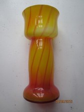 White opaline glass vase, lined with yellow to orange, chalice shape or tulip flower 