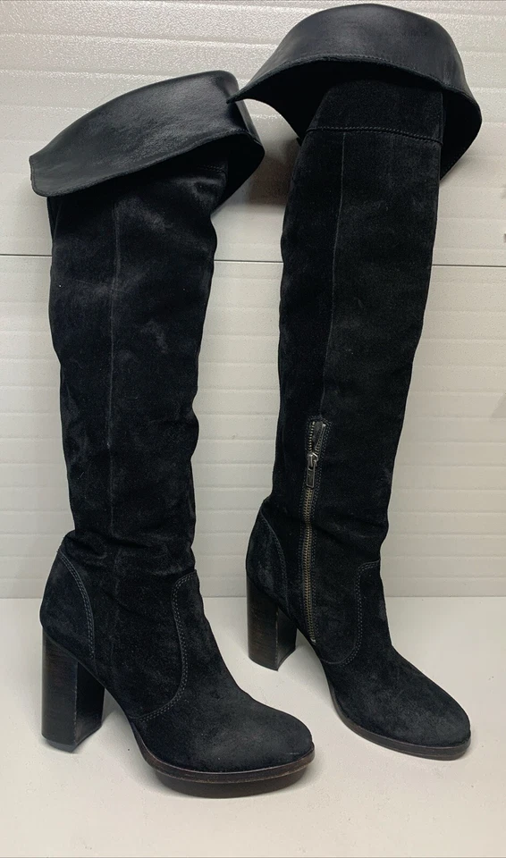 Botas FRYE de couro preto camurça sobre o joelho dobrável tamanho 8 - Imagem 3 de 4