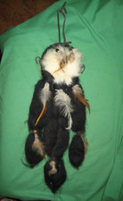 MS2311 - SMALL HANDMADE DREAMCATCHER - "FUR" AND FEATHERS