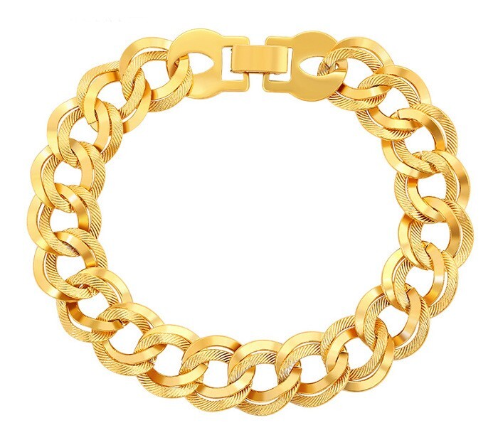 24 Mm Gemustertes Chaps Armband 9 Kt Gold Gilde Riesig Schwer 9