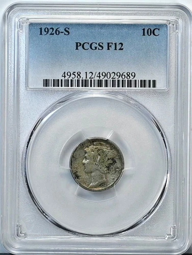 1926-S MERCURY DIME F12 PCGS Graded Fine 12 Silver Coin 4958 Original