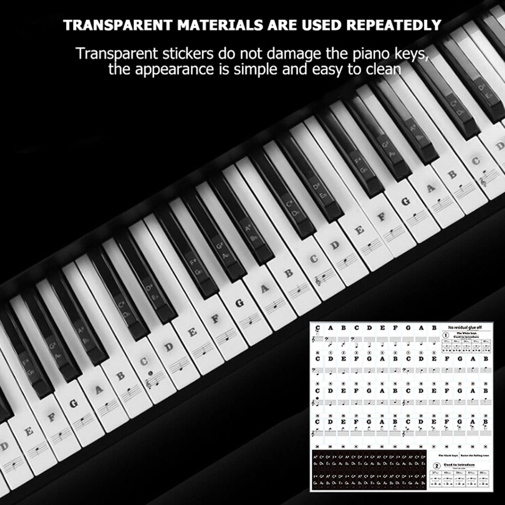 Black Letter PVC Piano Key Stickers for 37 49 54 61 88 Keys