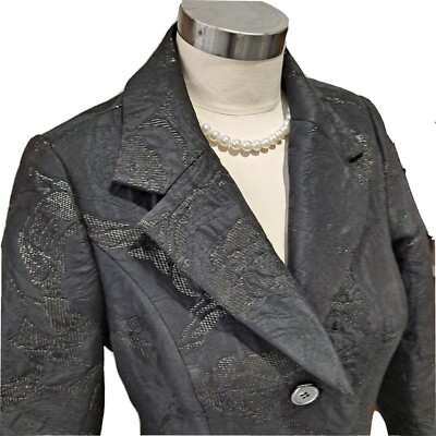 Rickie Freeman Teri Jon Black button Dress Coat Jacket Metallic floral M sz  6 | eBay