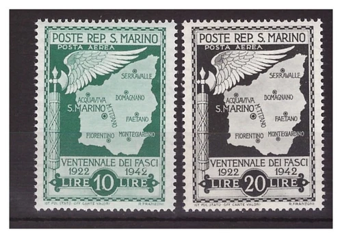 San Marino 1943 - Twentieth Anniversary Unissued Air Mail 10+ 20 Lire New **MNH