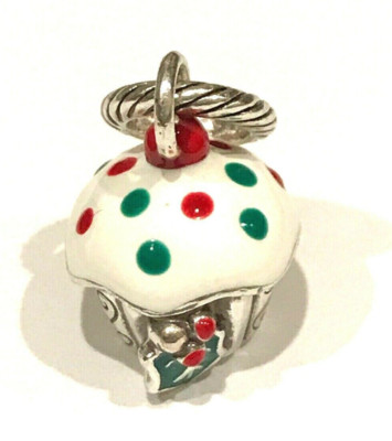 Brighton Christmas Cupcake Charm, JC3483, Silver Finish with Enamel, New