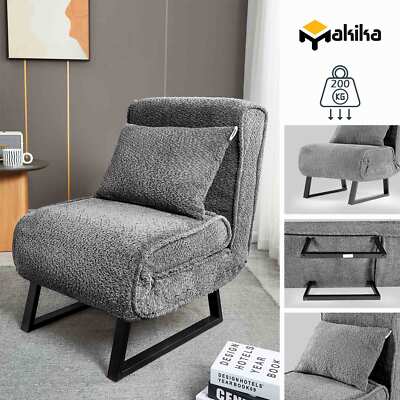 Makika Fauteuil Lit Chaise Longue Pliable Gris - Tissu PU - Neuf