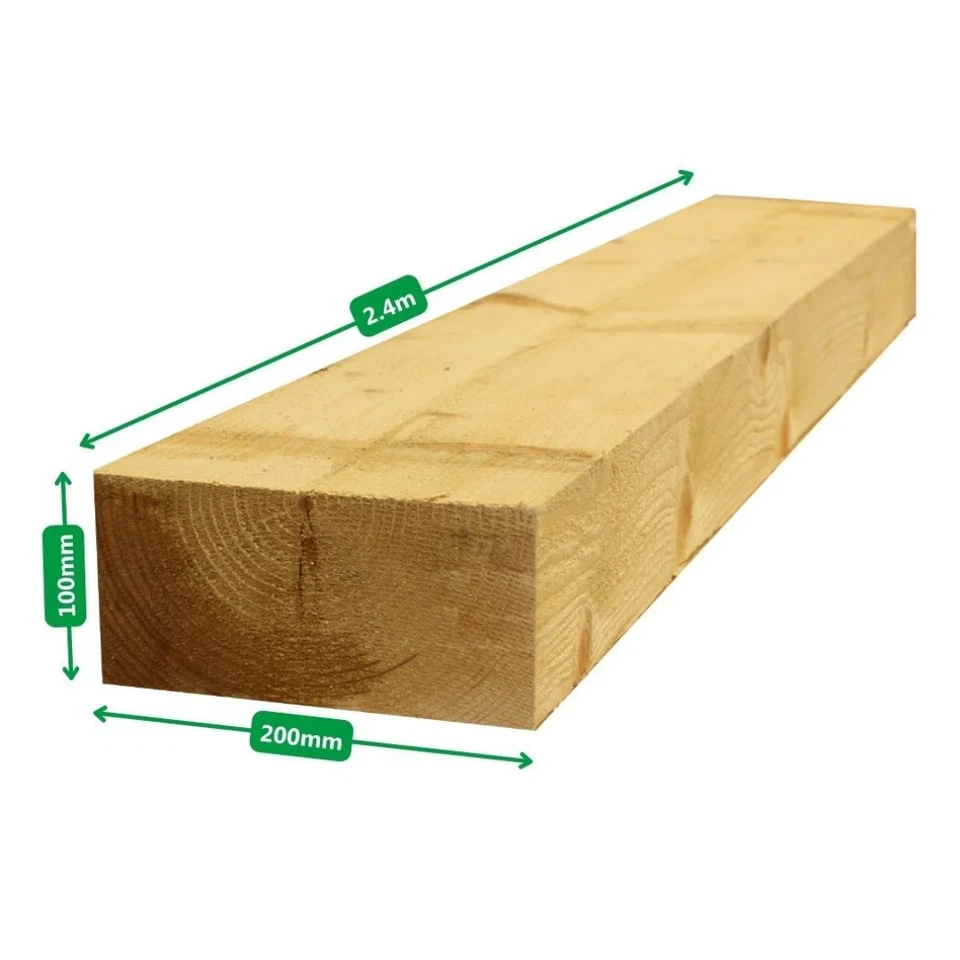 Green Timber Sleeper | 2.4m x 200mm x 100mm | Softwood | Pressure Treated - Image 2 of 4