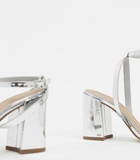 Wide Fit Havana barely there block heeled sandals in silver