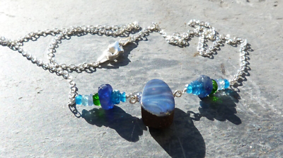 Collier En Argent 925 Avec Opale Boulder D'Australie - Pierres Bleues Et Saphirs - Ras Du Cou - Neuf