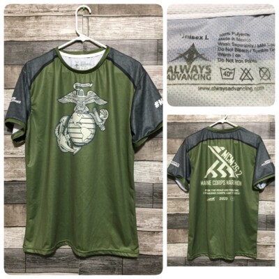 Marine Corps Marathon 2023 T Shirt Men s L Green Gray Performance Tee