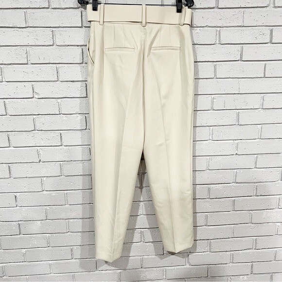 Zara High Waisted Belted Pants Ecru Fabric Covered Belt - Size M