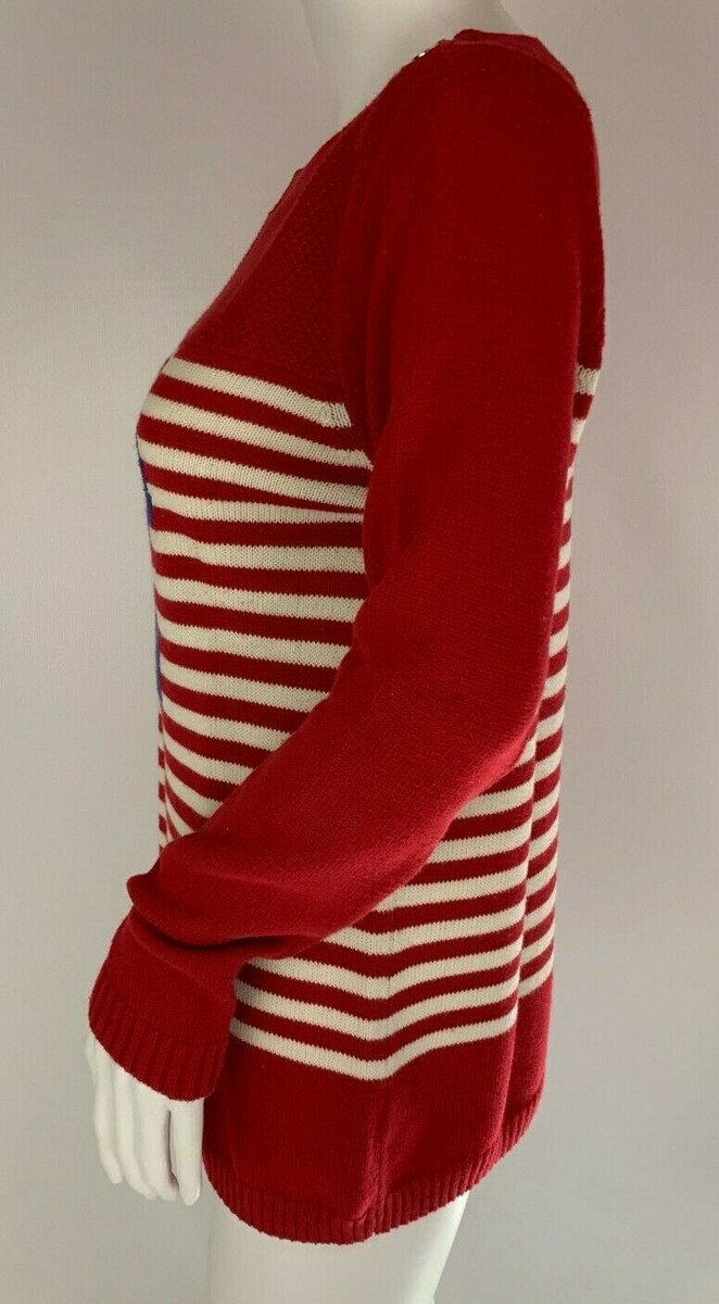 Talbots Nautical Boat Neck Sweater Red White Stripe Blue
