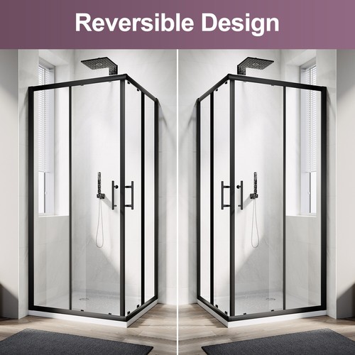 Sliding Shower Screen Black Square Corner Toughen Glass 900x900x1900mm