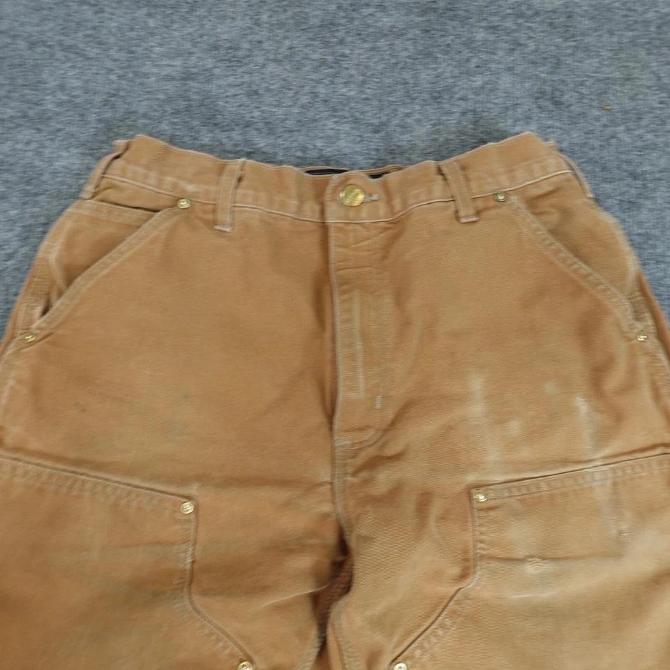 Carhartt B01-BRN Pants Jeans Mens Double Knee Canvas Work 33x34 Distressed USA - Image 2 of 4