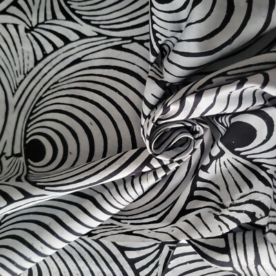 Pale Gray Concentric Rings on Black  Batik Cotton - Fabulous!