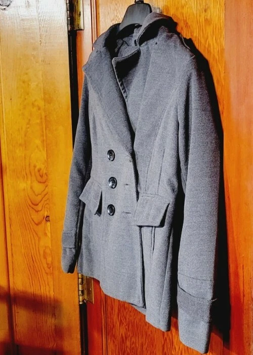 Women's Faux Peacoat P Coat Jacket Coat Double Breasted SMALL GREY New - Image 3 of 4
