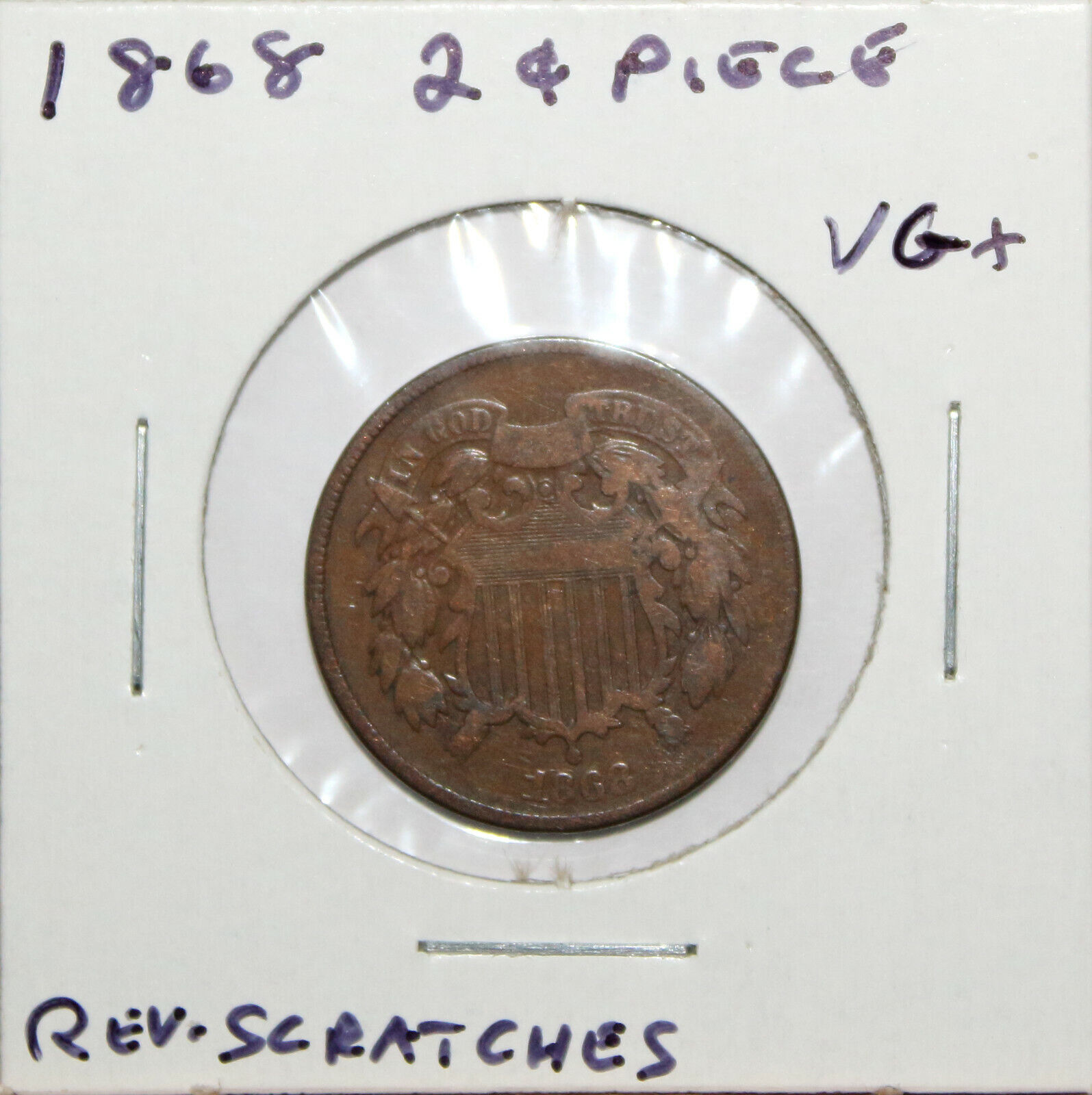 1868 US 2c New Free Shipping Two Cent Piece San Jose Mall Details VG Good fs Very