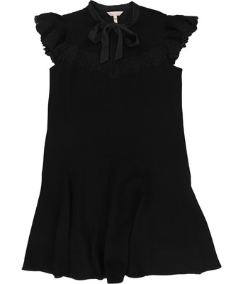 Rebecca Taylor Womens Crepe Lace Drop Midi Shift Dress, Black,