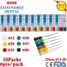10Pk K Files Dental Endo K-Files Root Canal Stainless Steel Hand Use #15-40 25MM