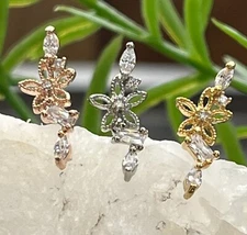 1pc CZ Gem Hollow Flower Tragus Helix Cartilage Barbell Ring 16g 1/4"