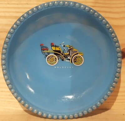 Blaues Glas Art Deco Schmuckschale/Aschenbecher mit Wolseley Auto Design