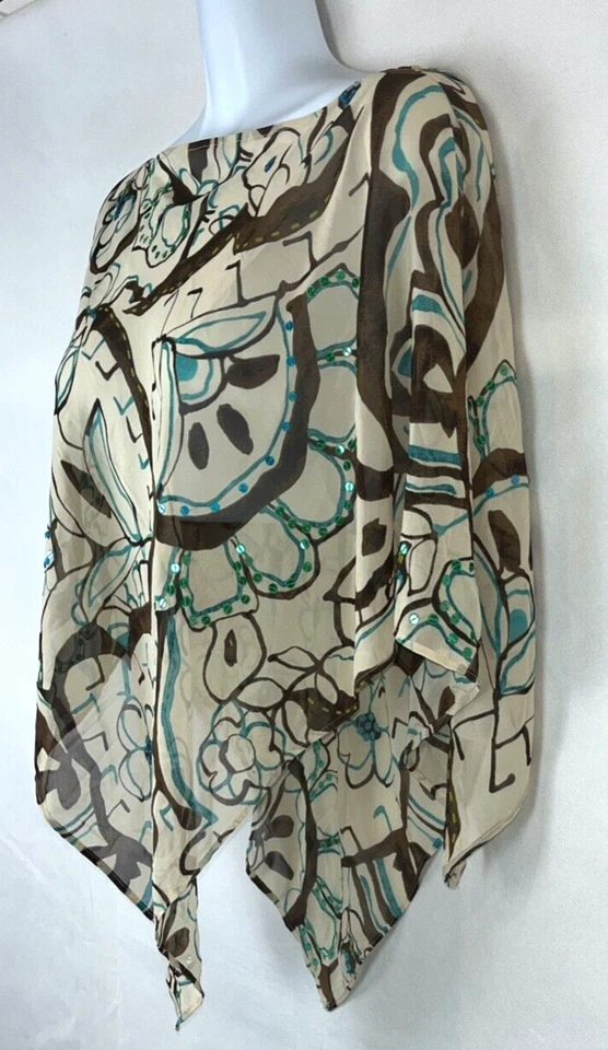 Blusa para mujer Nine & Co. marrón y verde azulado con chal adorno transparente talla única Foto 2 de 4